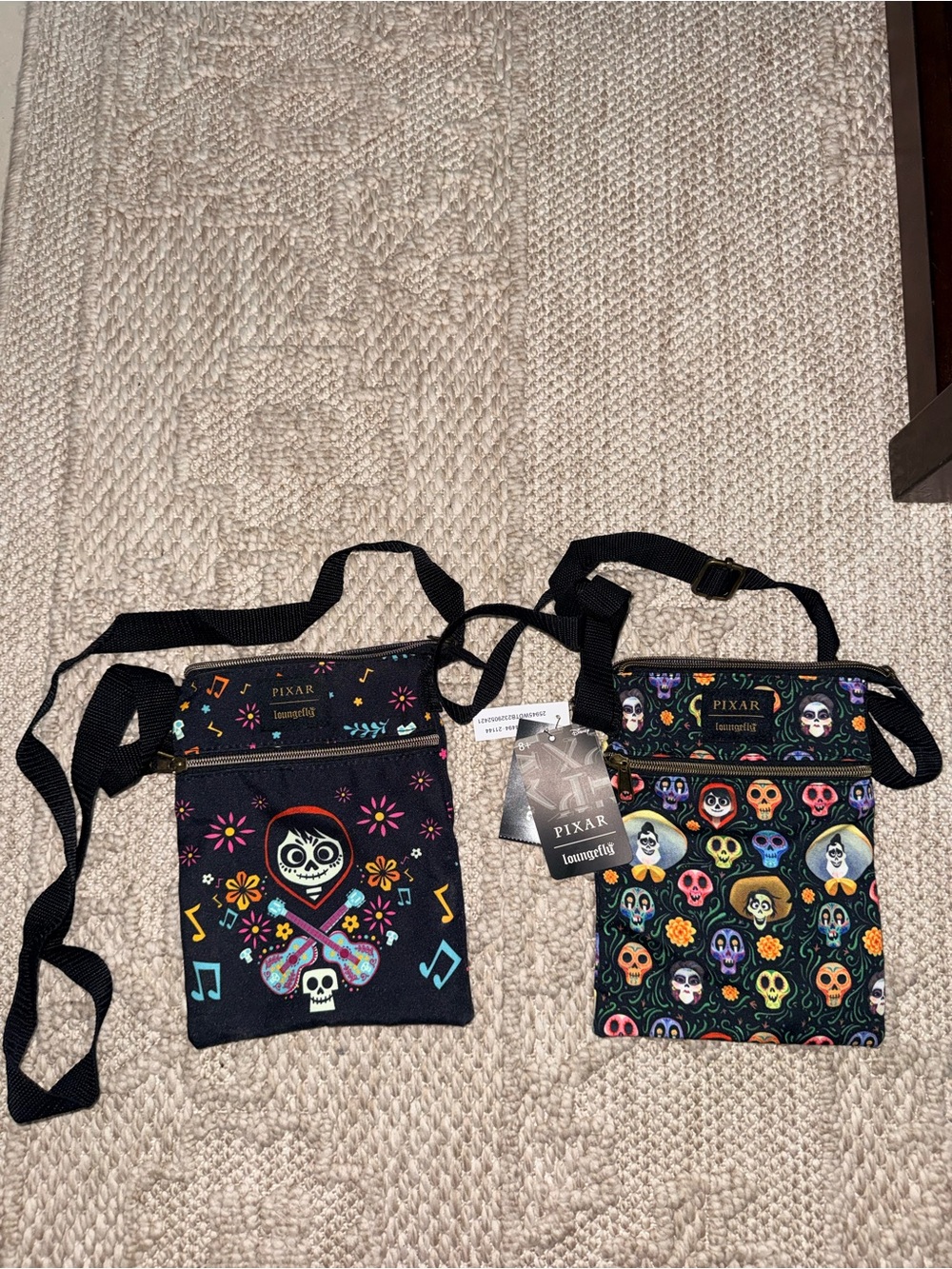 Loungefly Disney Pixar Coco Miguel Calavera Floral Skull Crossbody Bags set of 2
